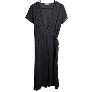 Russ Berens 100% Linen Black Wrap Dress | Short Sleeve | Size M | EUC